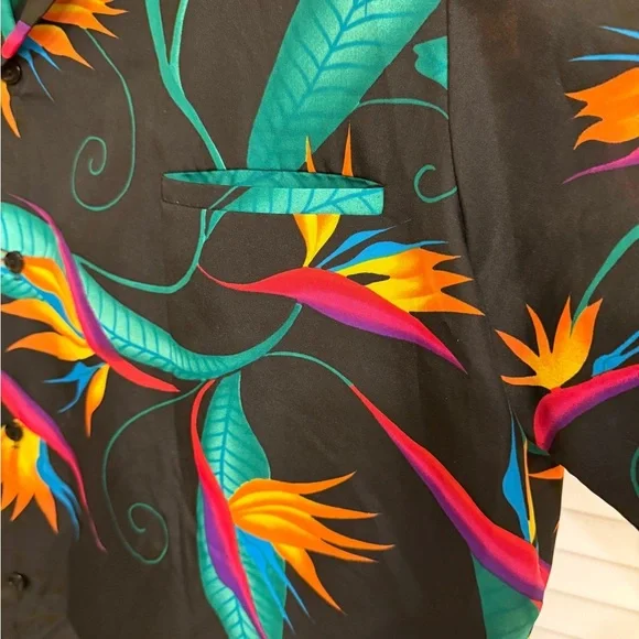 Vintage 80’s Hilo Hattie Black Tropical Floral Shirt Men’s XL  Bird of Paradise - Picture 7 of 9